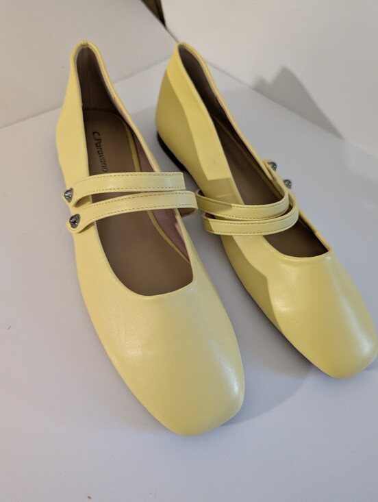 Shoes - Women's Yellow Double-Strap Mary Jane Flats C. Paravano